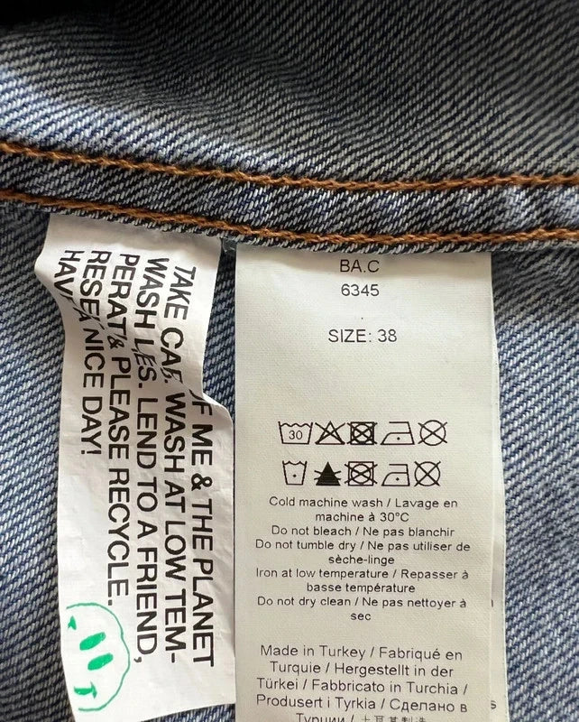 GANNI blouse in blue washed denim with puff sleeves