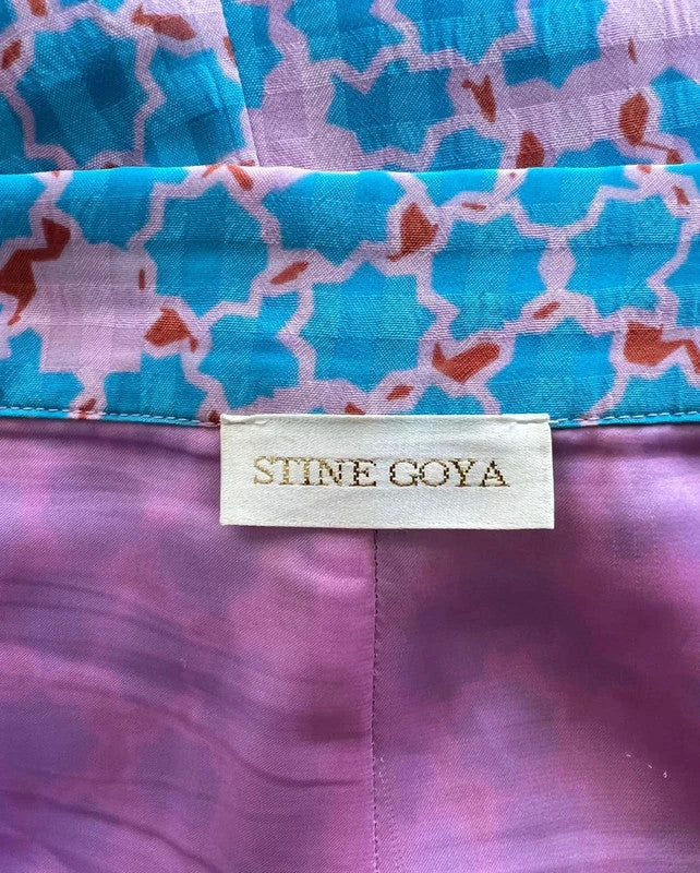 STINE GOYA blue pink printed midi satin skirt