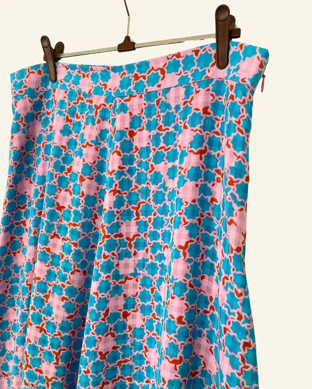 STINE GOYA marigold blue pink printed midi satin skirt