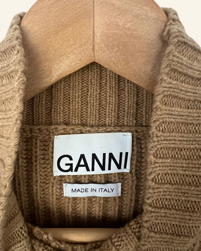 GANNI camel beige sleeveless oversize ribbed knitwear vest