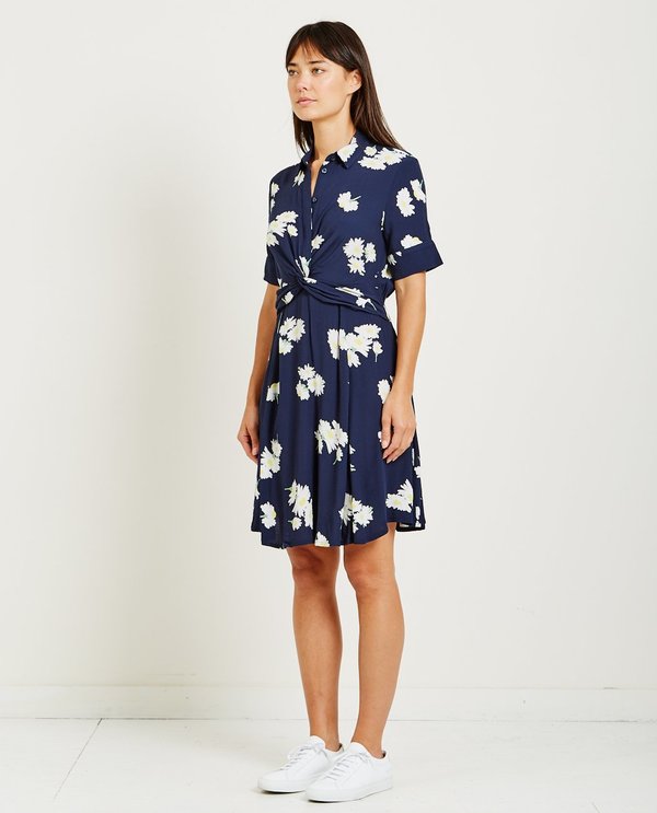 Robe GANNI "Silvery Crepe" imprimé fleuri bleu marine