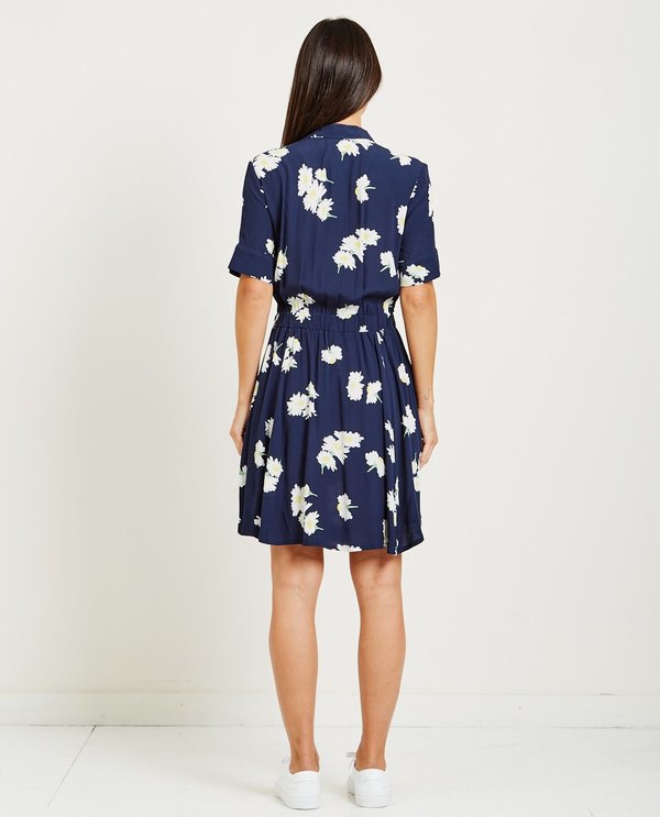 Robe GANNI "Silvery Crepe" imprimé fleuri bleu marine