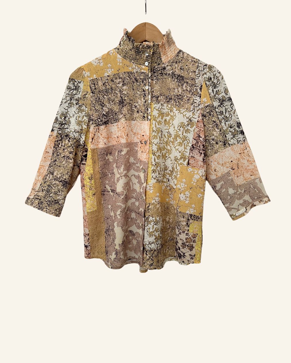 CARIN WESTER multi-colored patchwork high neck shirt blouse