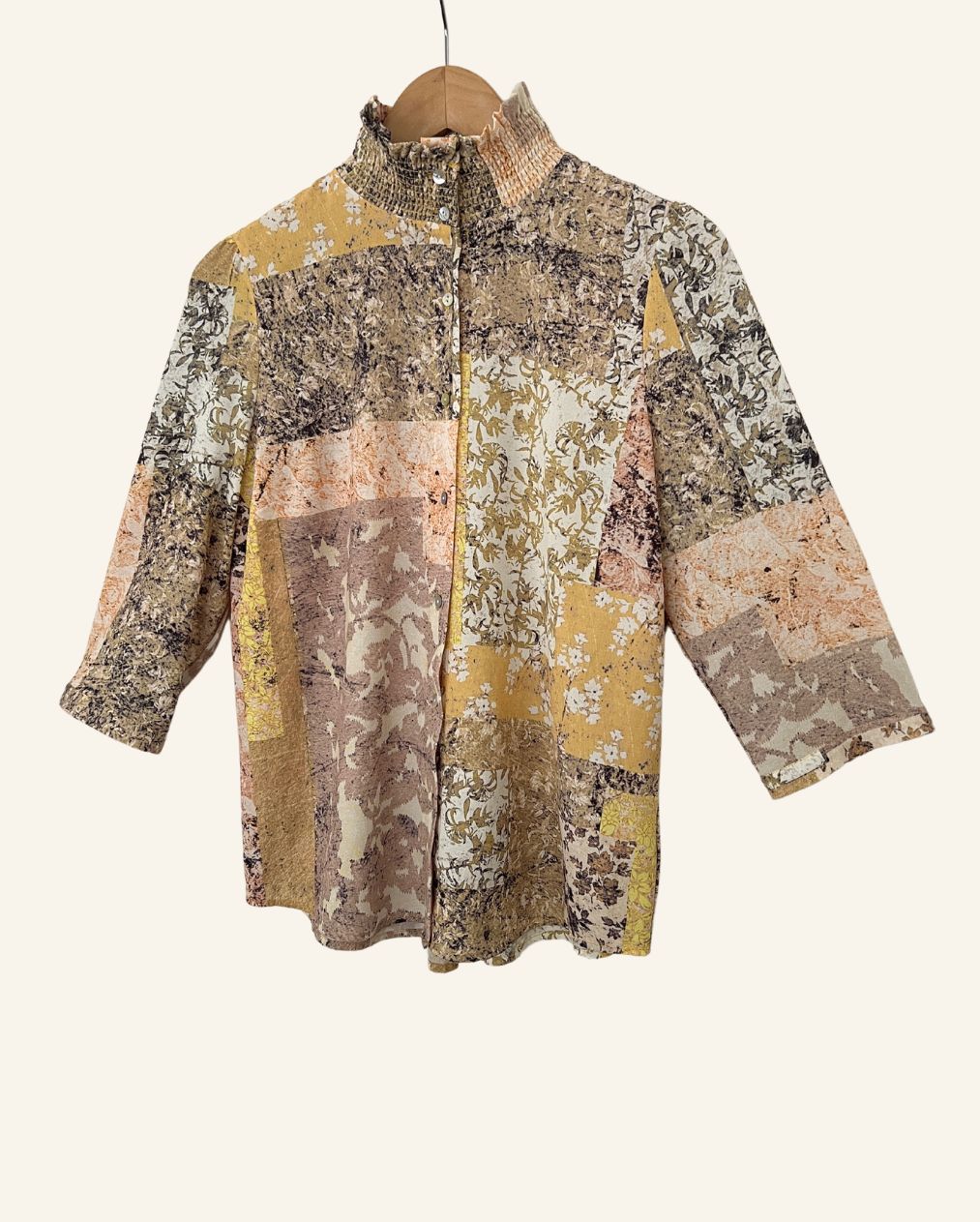 CARIN WESTER multi-colored patchwork high neck shirt blouse