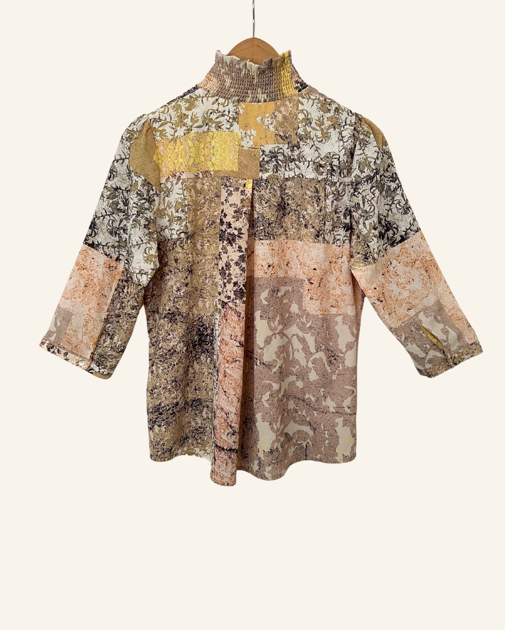 CARIN WESTER multi-colored patchwork high neck shirt blouse