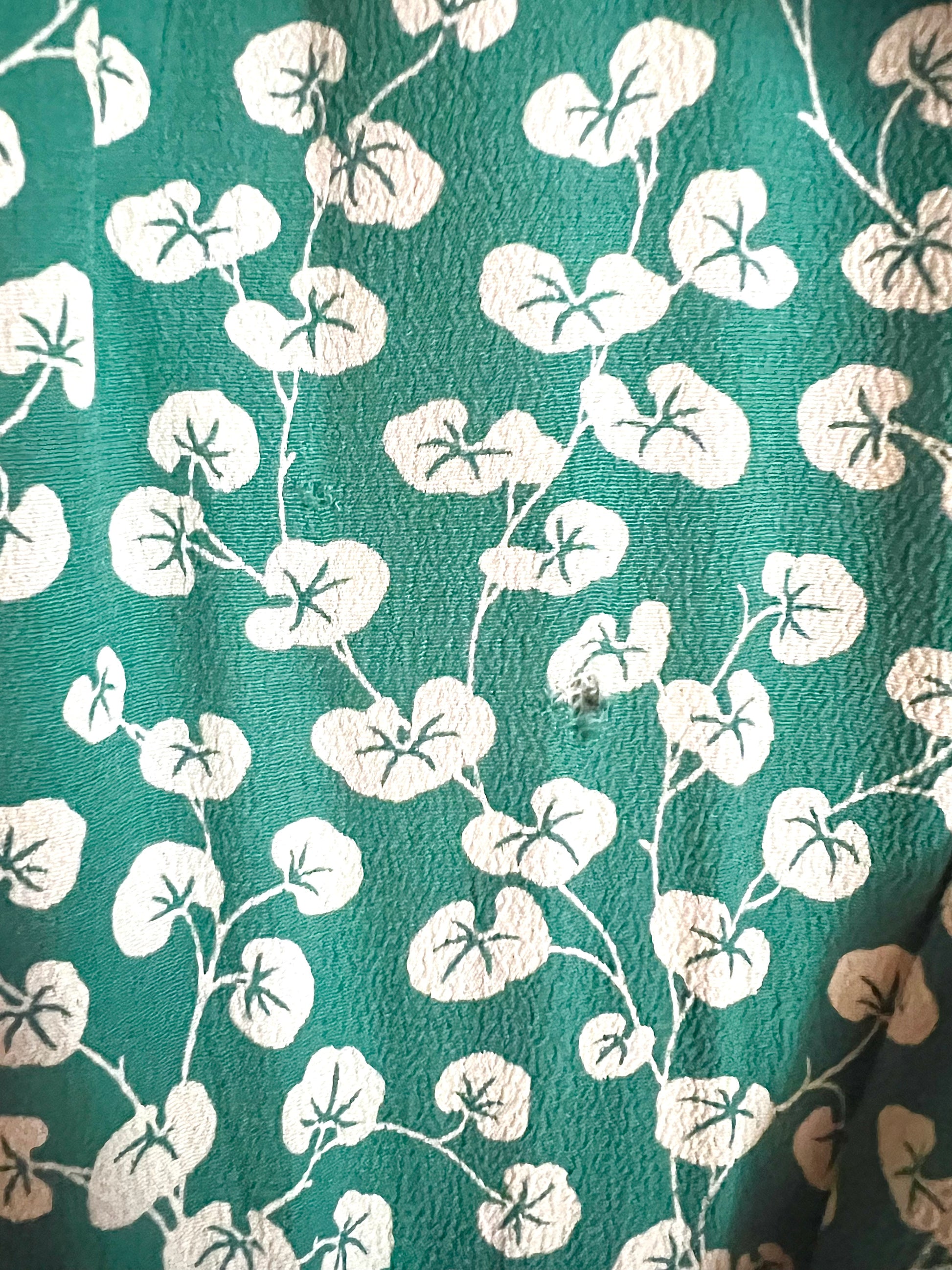 ganni dalton crepe dress green white flowers wrap