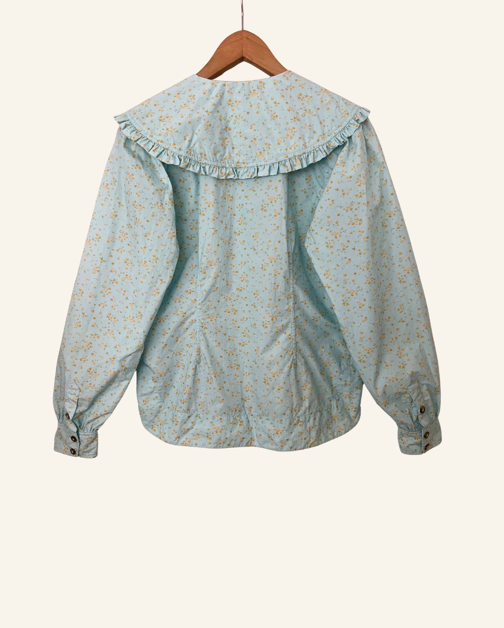GANNI turquoise blue printed shirt blouse with large ruffled collar