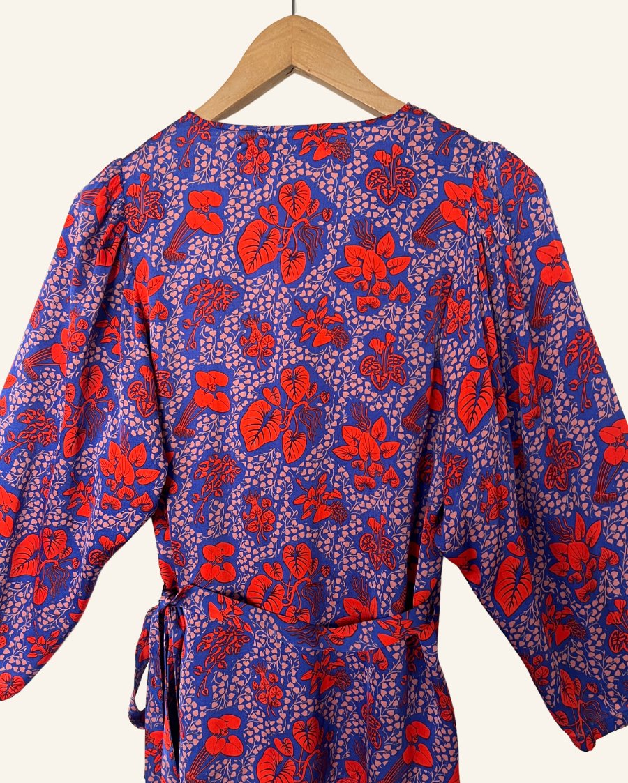 RODEBJER "Benessa" satin wrap kimono spirit floral blouse