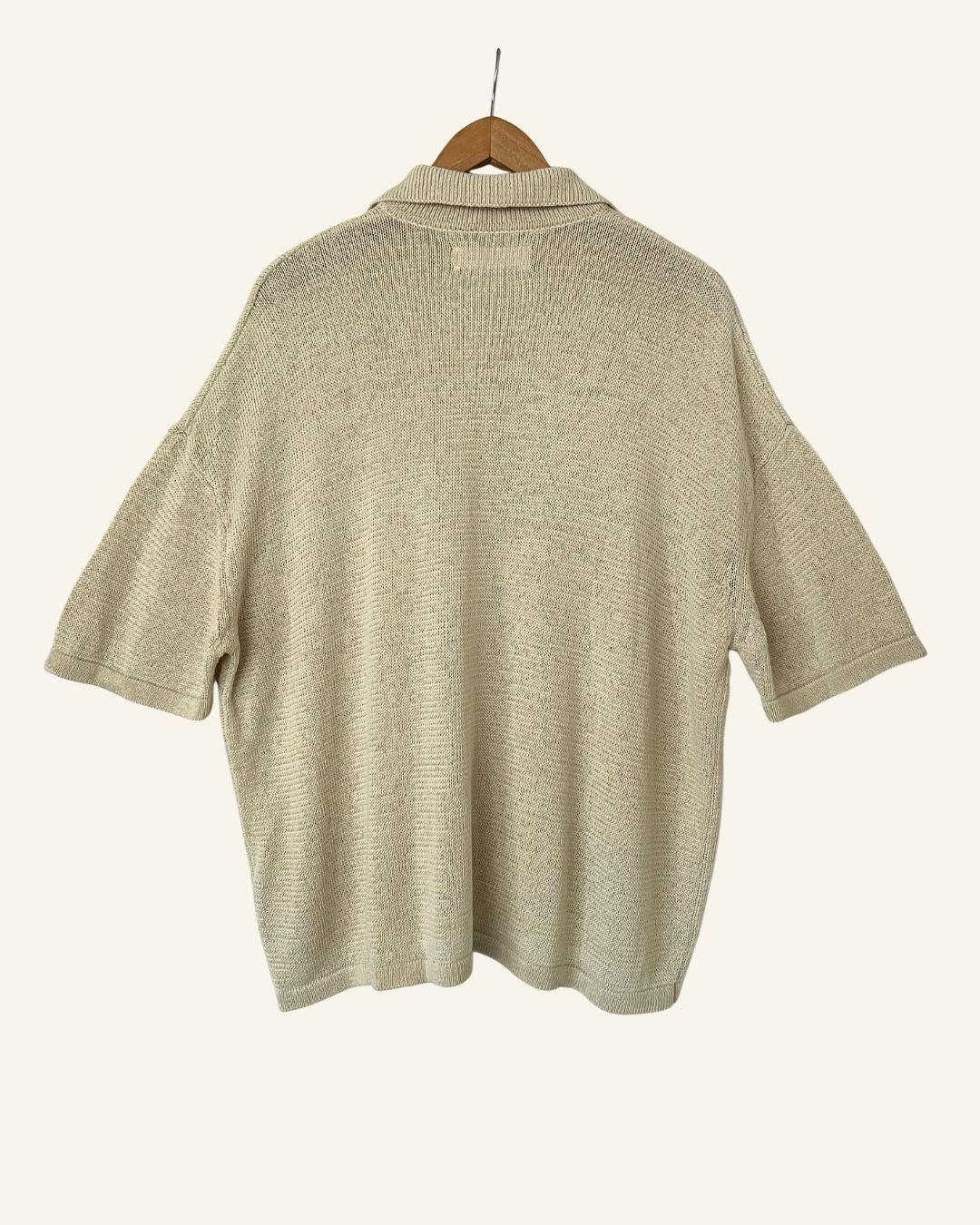 SAMSOE SAMSOE oversized cream beige cotton blend short-sleeved knit cardigan shirt
