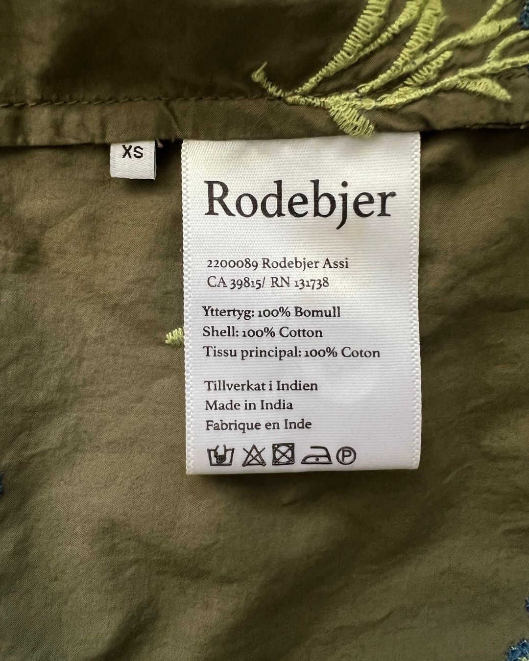 RODEBJER Kaki oversize embroidered poplin cotton long dress with laced ribbons on the back