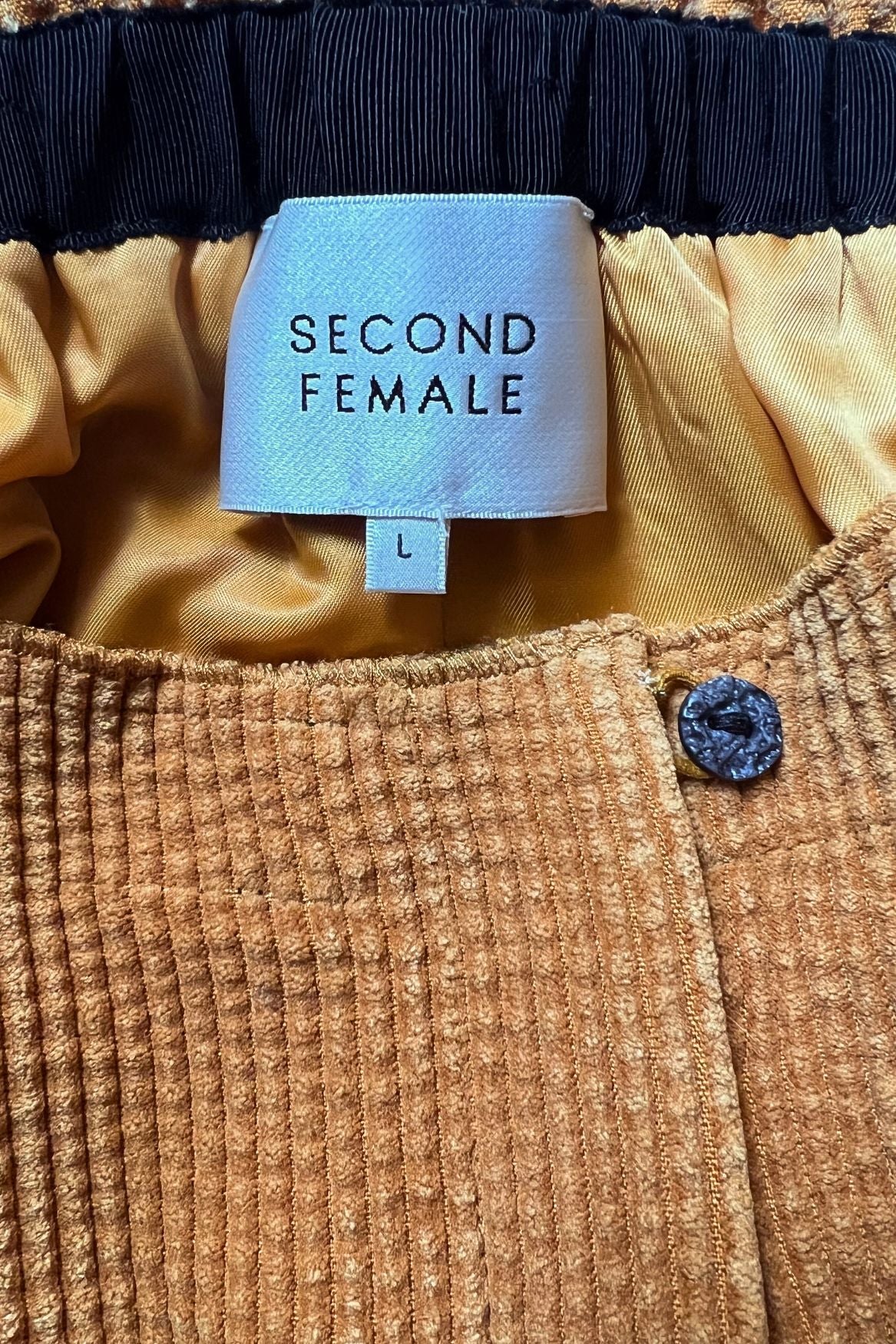secondfemale mustard brown corduroy velvet pockets mini-skirt