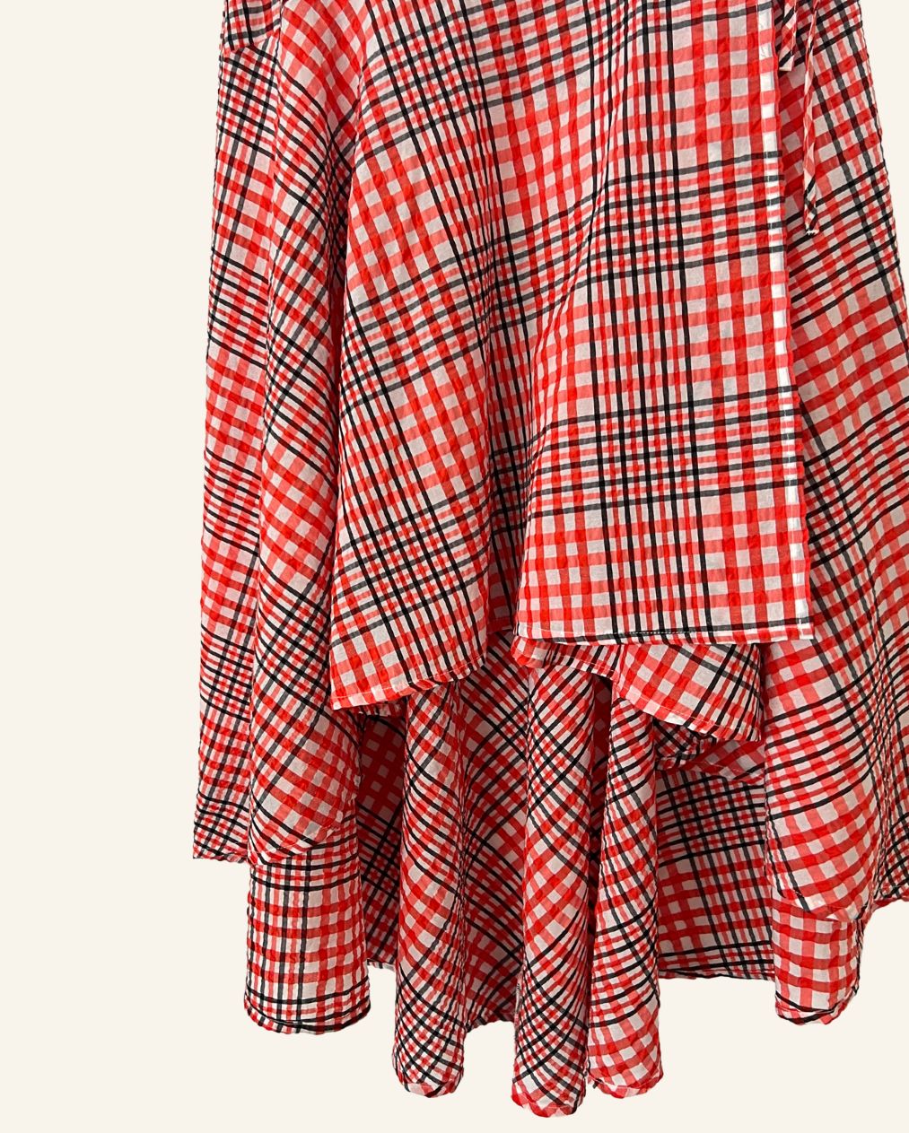 GANNI wrap seersucker checked maxi long skirt