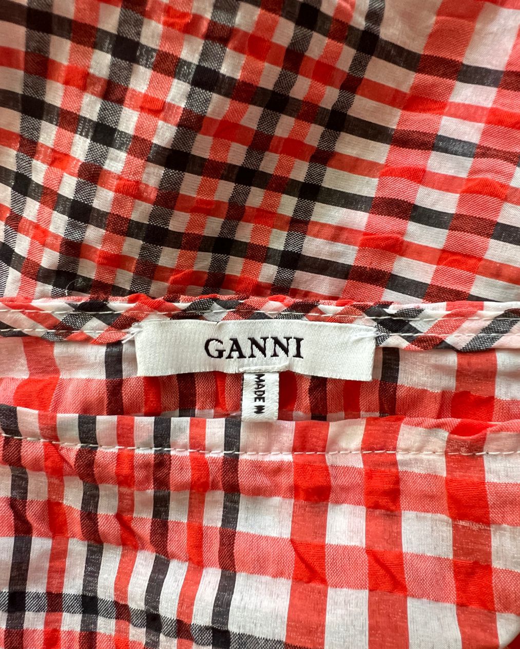 GANNI wrap seersucker checked maxi long skirt