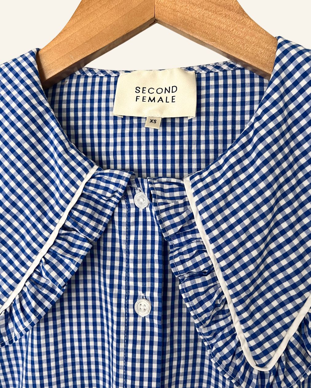 SECOND FEMALE toto gingham vichy checked large ruffled collar cotton shirt