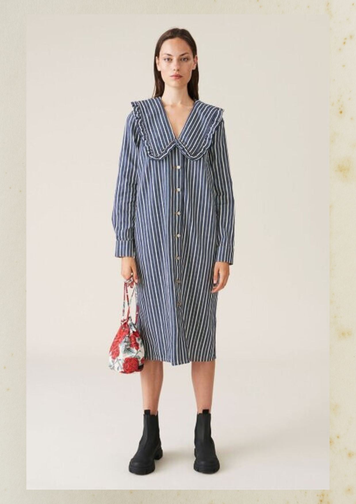 ganni blue and white striped dress GANNI Striped Poplin Midi Dress | Blue