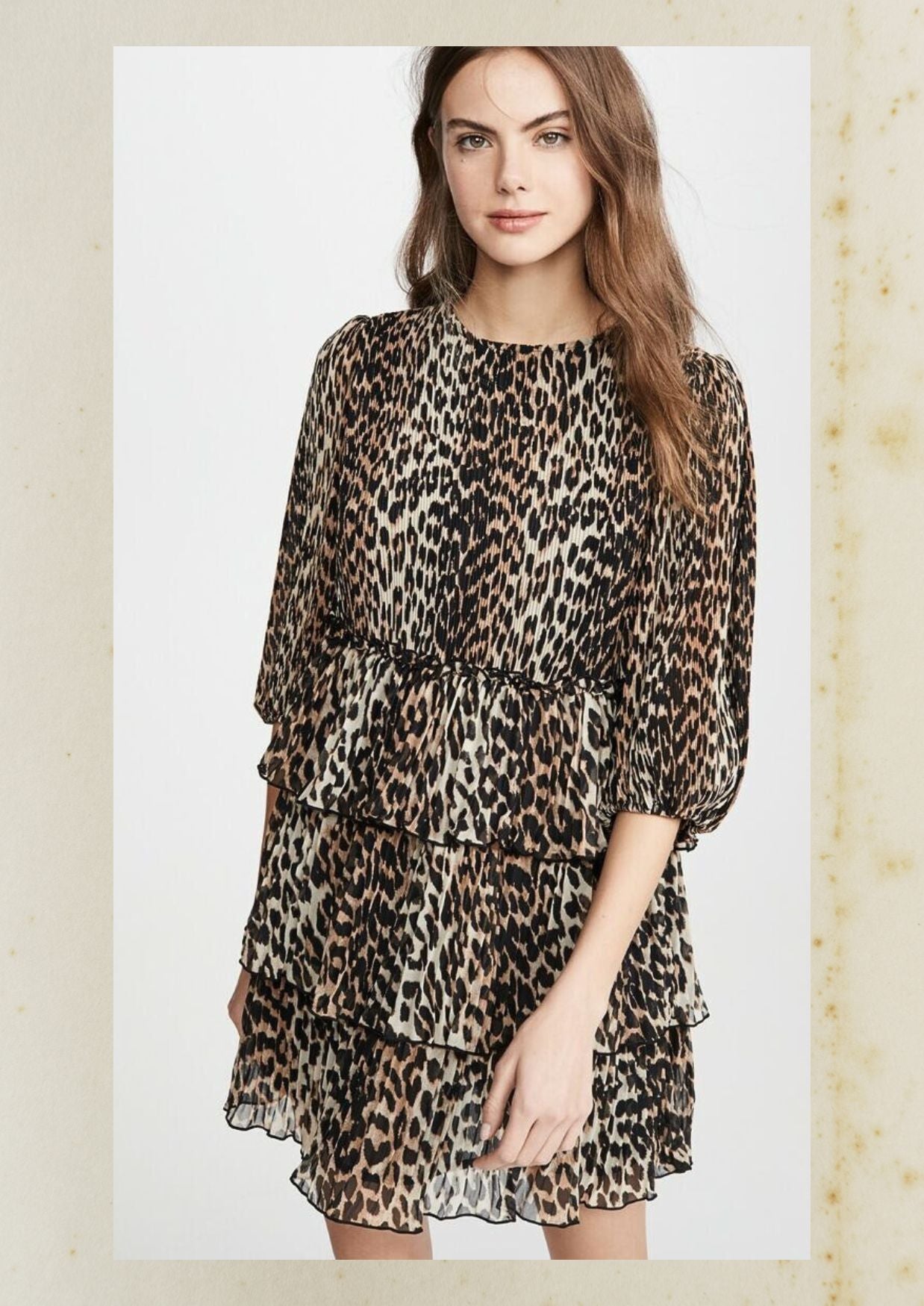 ganni leo leopard print pleat minidress ruffle