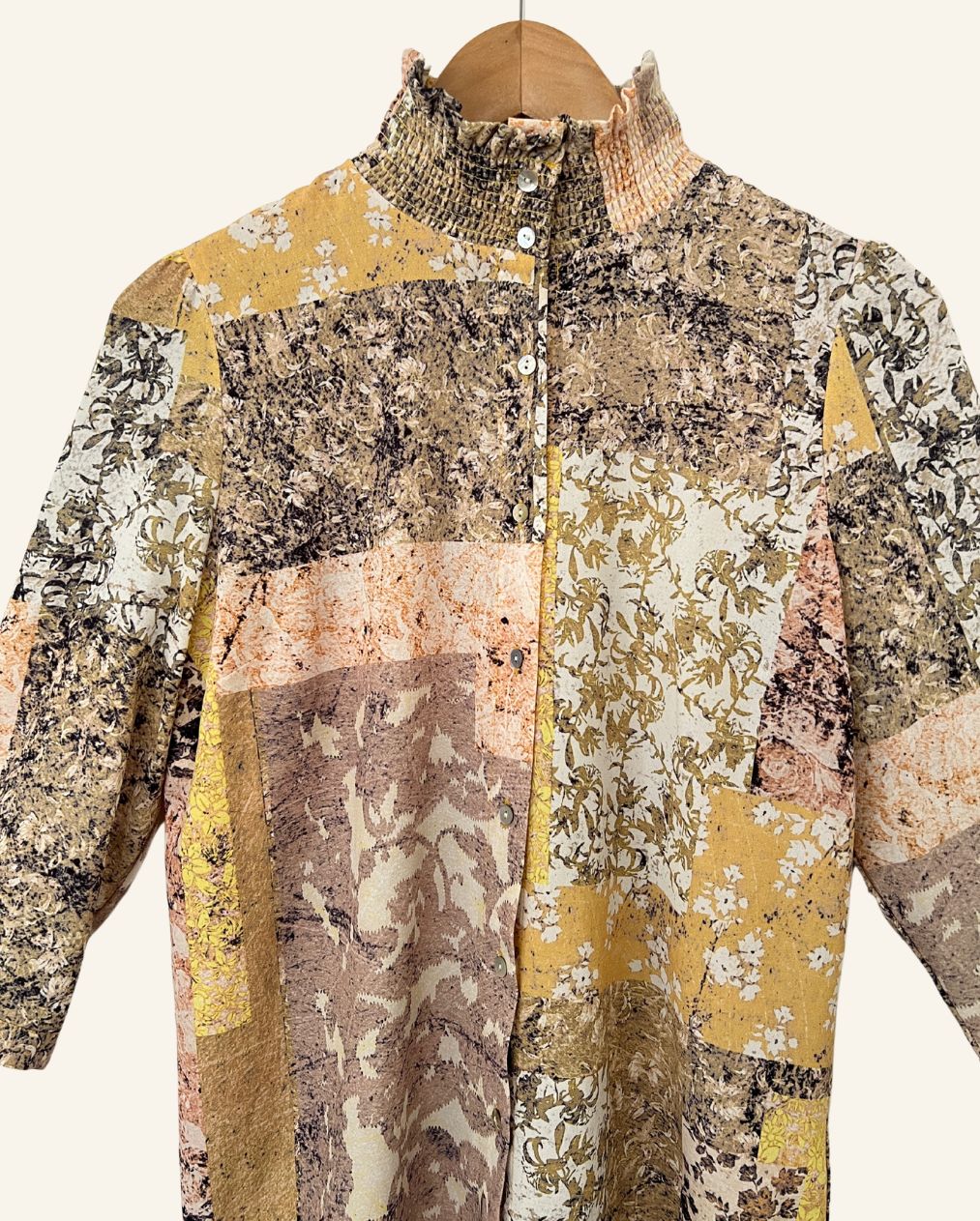 CARIN WESTER multi-colored patchwork high neck shirt blouse