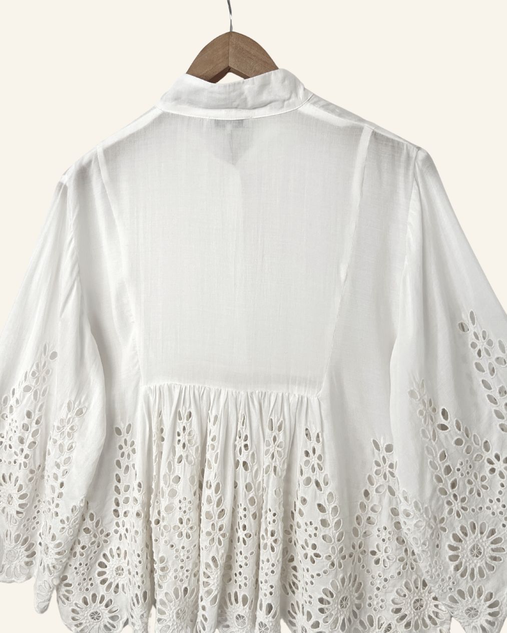 GANNI white embroidered large sleeves blouse