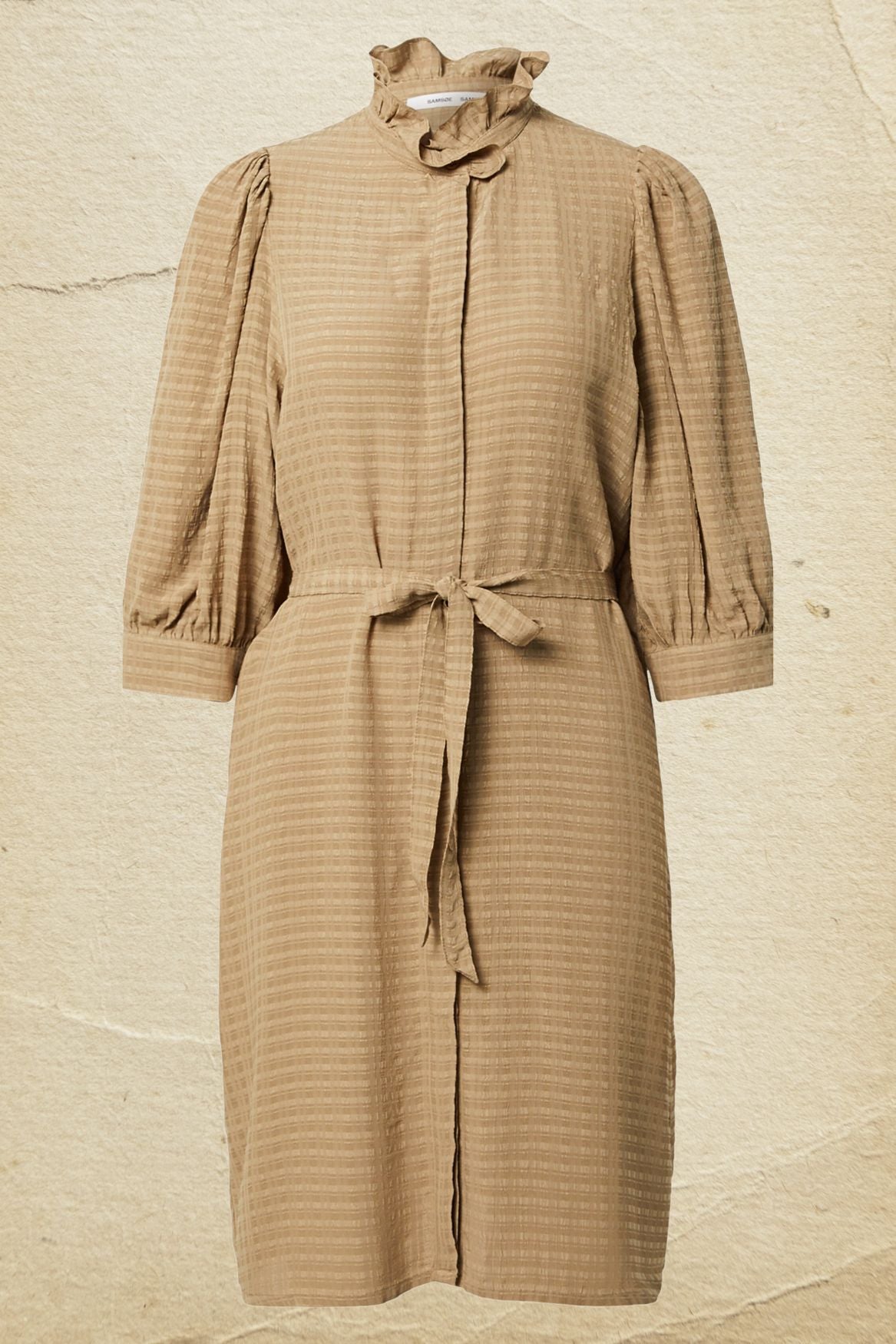 samsoesamsoe mejsi beige brown belt shirt dress check vichy ruffle collar