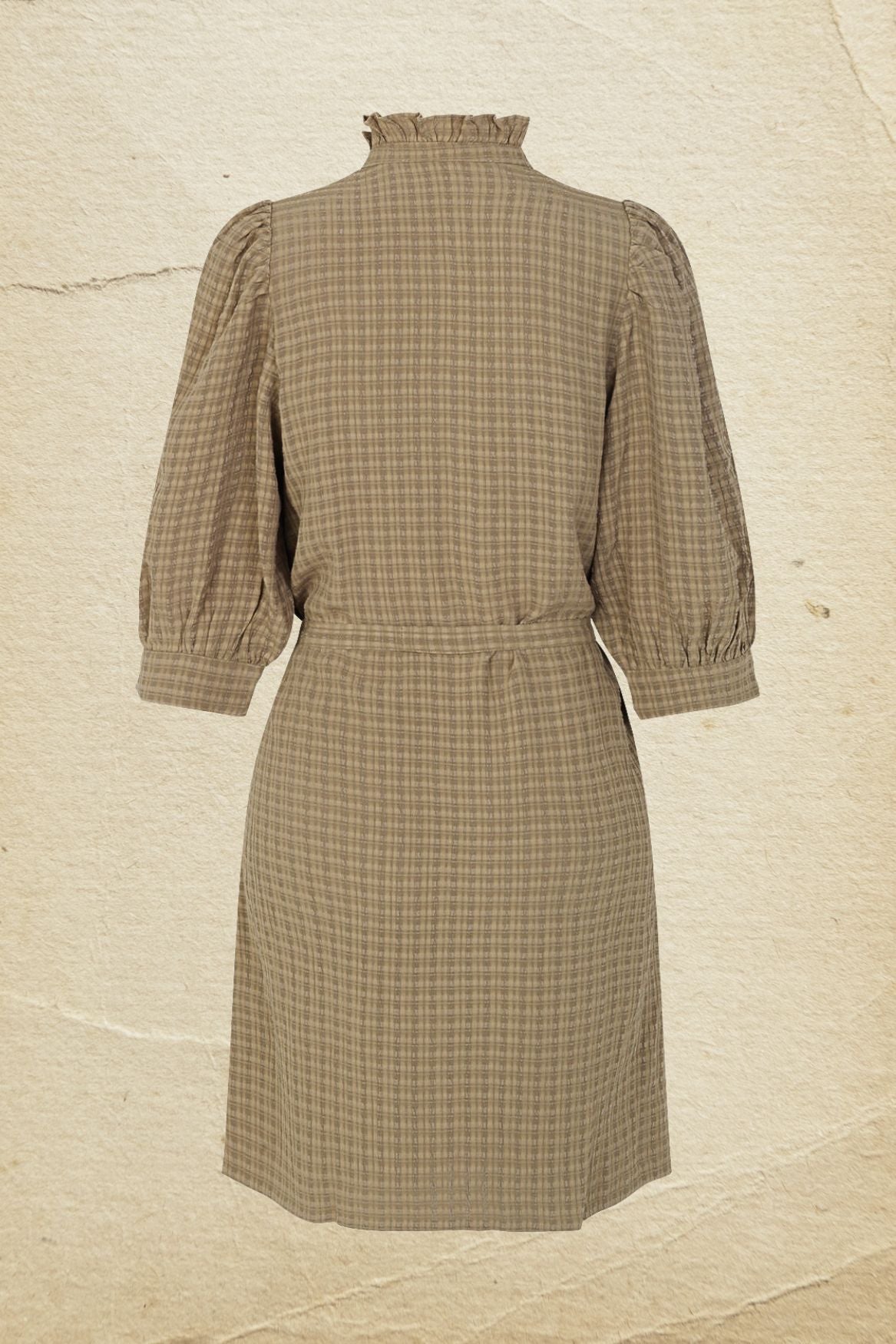 samsoesamsoe mejsi beige brown belt shirt dress check vichy ruffle collar