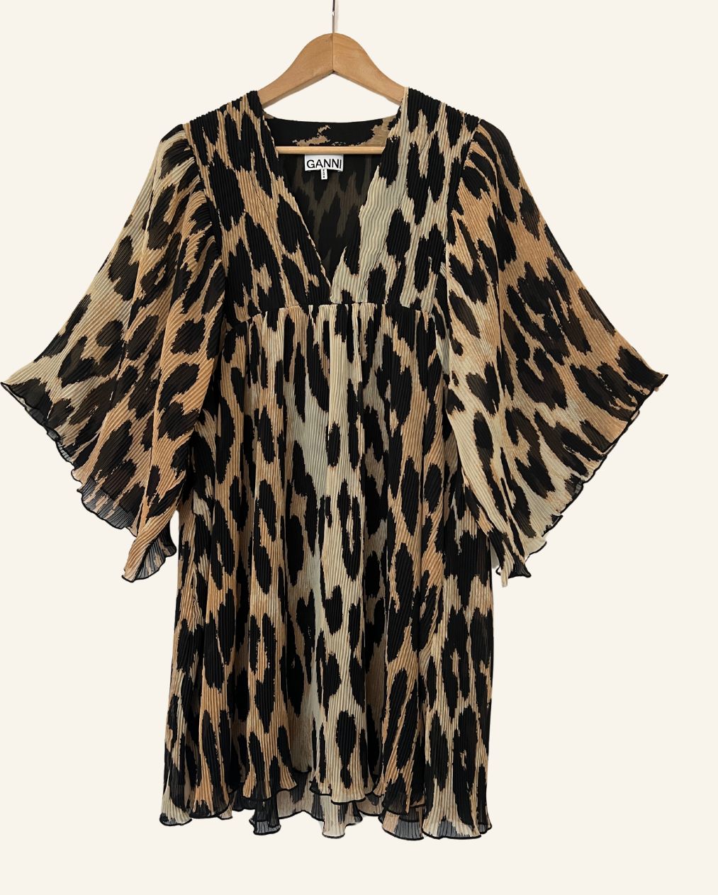 GANNI Leopard oversize pleated short dress