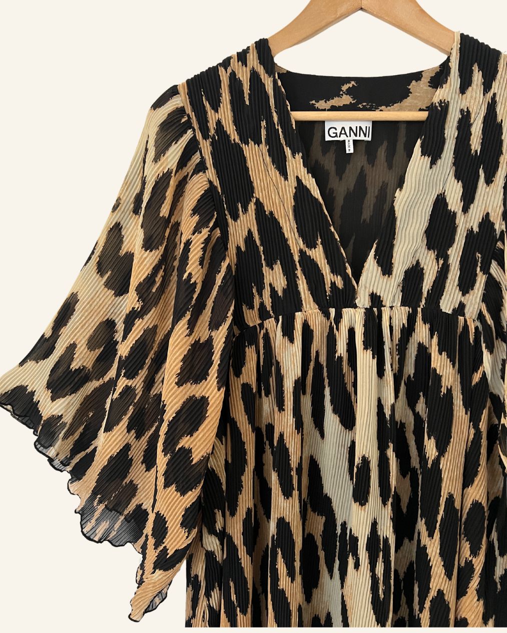 GANNI Leopard oversize pleated short dress