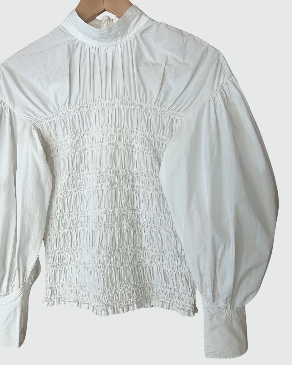 GANNI puff sleeves smock white cotton poplin blouse