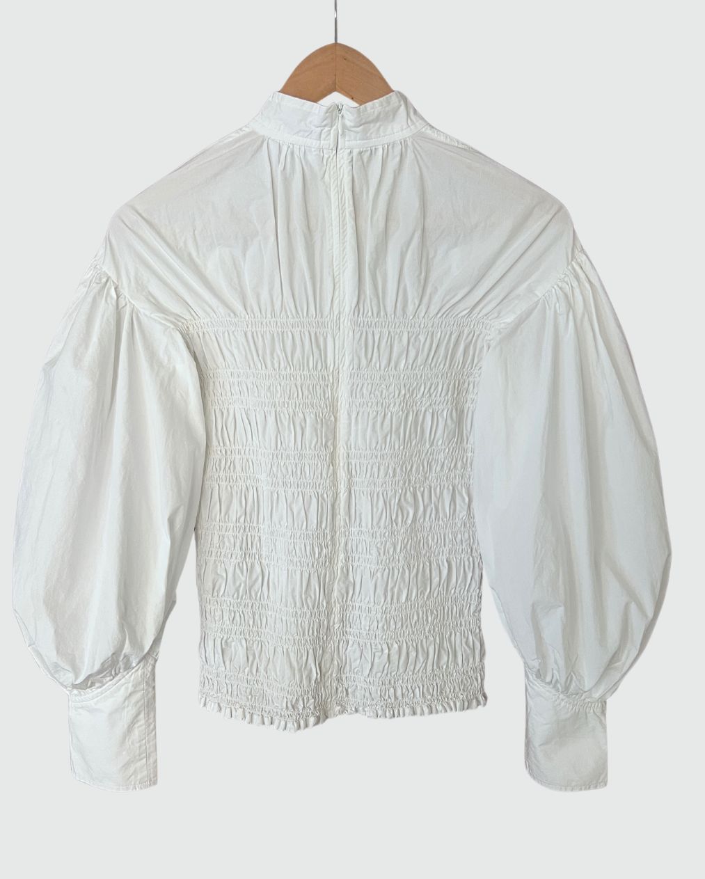 GANNI puff sleeves smock white cotton poplin blouse