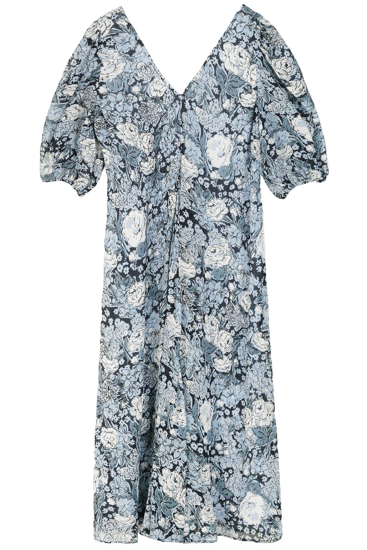 GANNI Robe longue imprimé fleuri bleu " Heather "