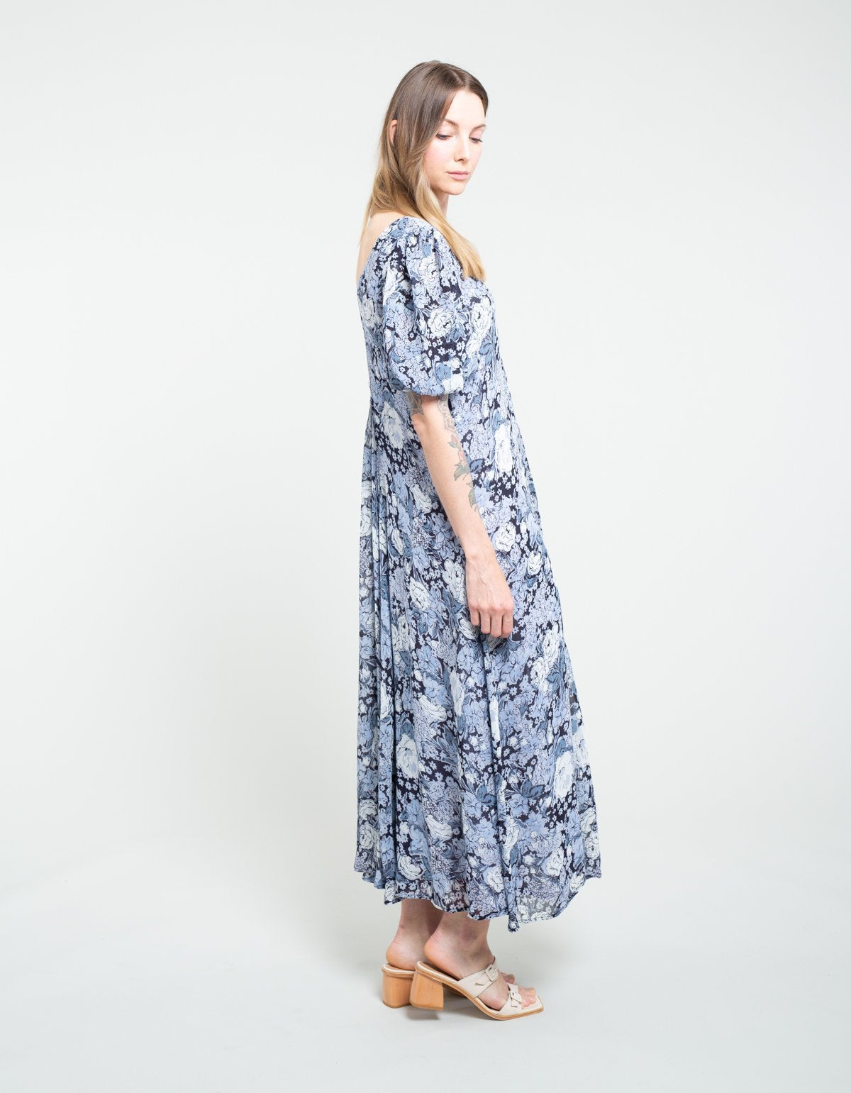 GANNI Robe longue imprimé fleuri bleu " Heather "