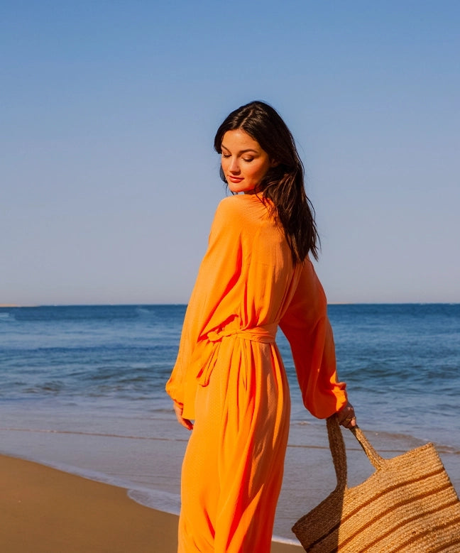 SAMSOE SAMSOE "Kaia" maxi-long coral dress with belt BOREAL REBORN SAMSOE SAMSOE "Kaia" maxi-long coral dress with belt BOREAL REBORN