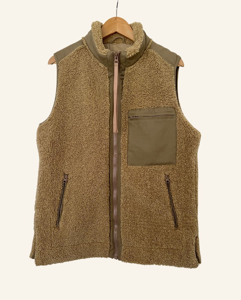 SECOND FEMALE dark beige oversize zipped teddy krizian waistcoat