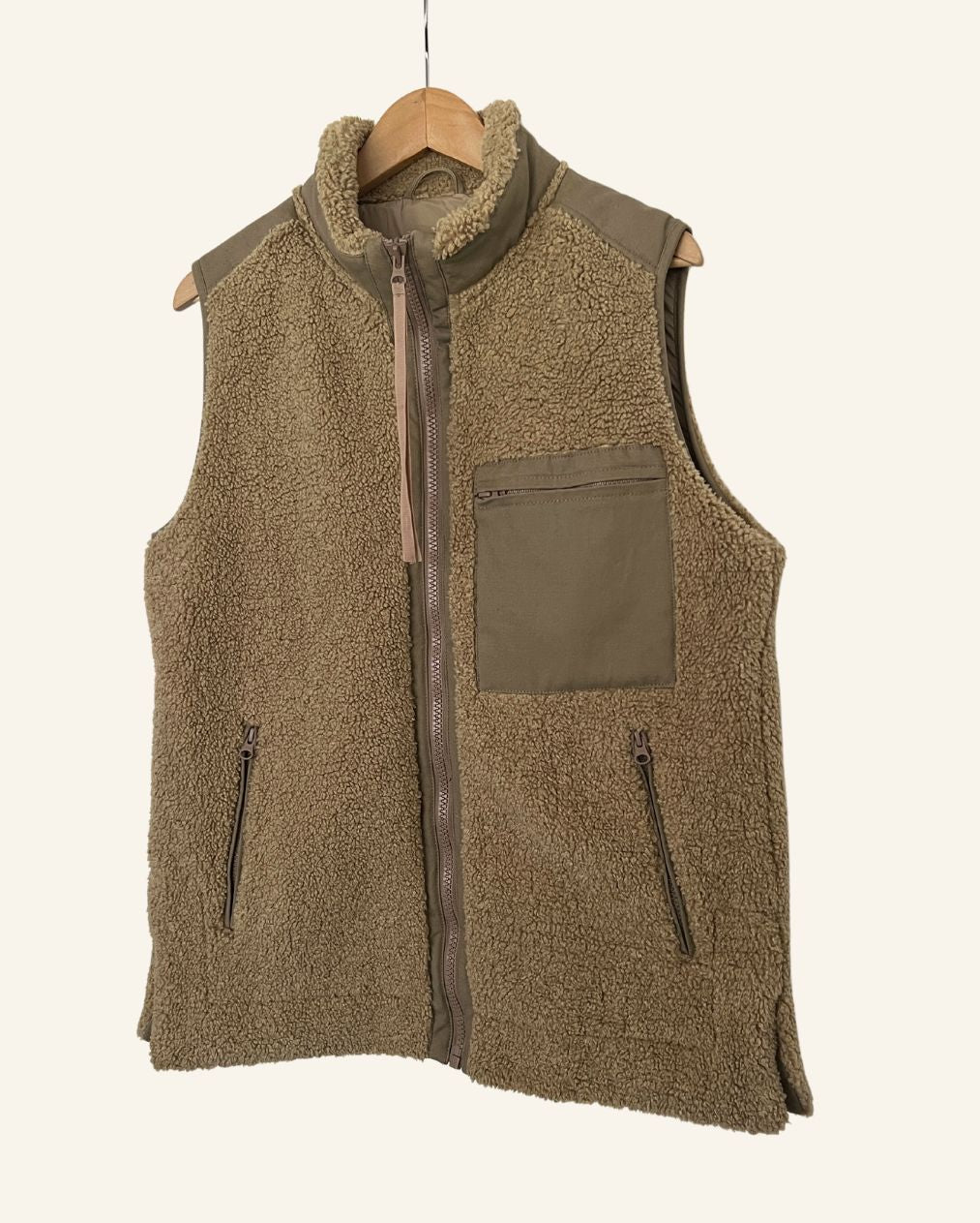 SECOND FEMALE dark beige oversize zipped teddy krizian waistcoat