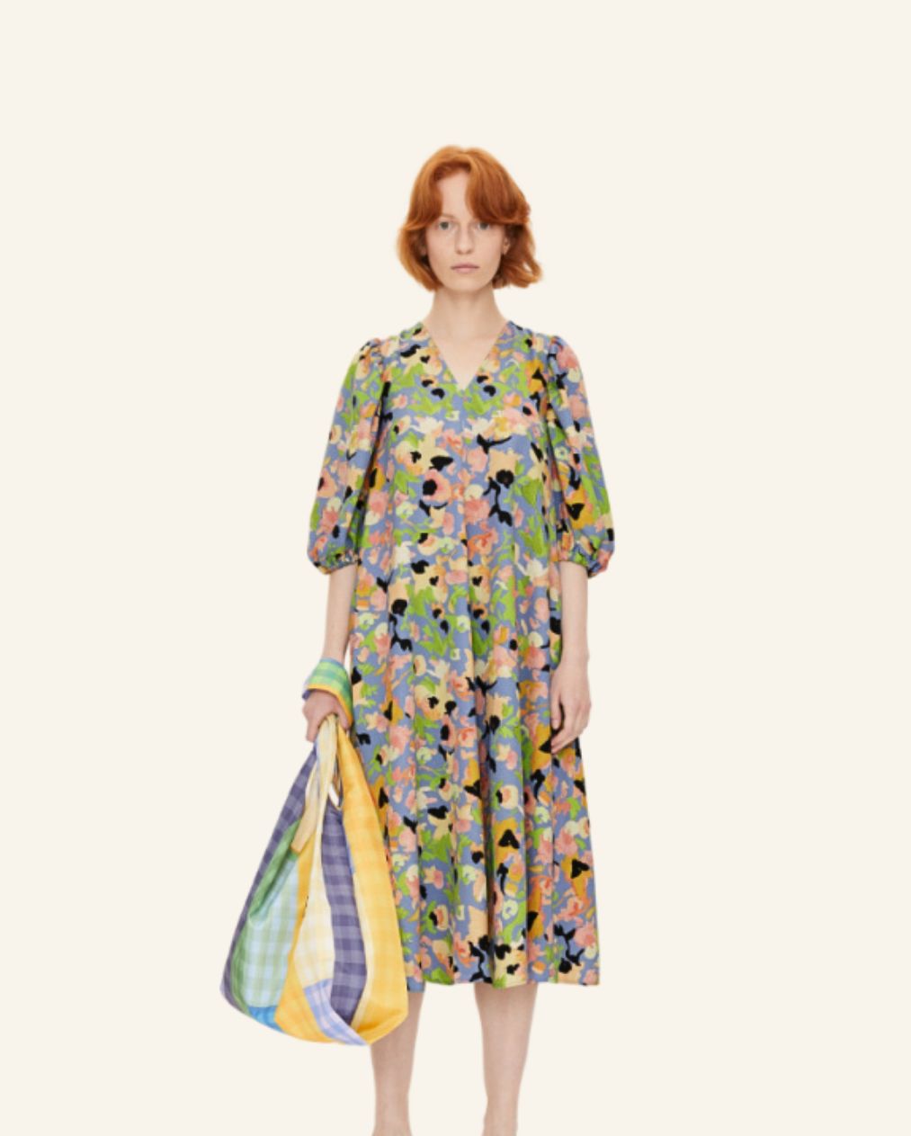 STINE GOYA beautiful long blue floral dress with puff sleeves mavelin