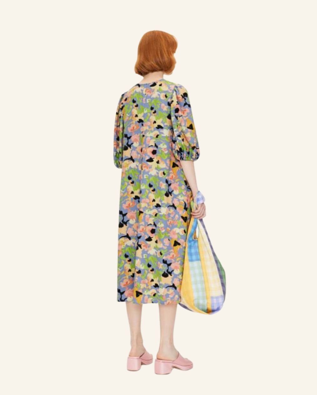 STINE GOYA beautiful long blue floral dress with puff sleeves mavelin