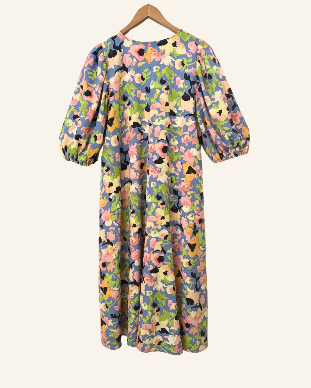 STINE GOYA beautiful long blue floral dress with puff sleeves mavelin