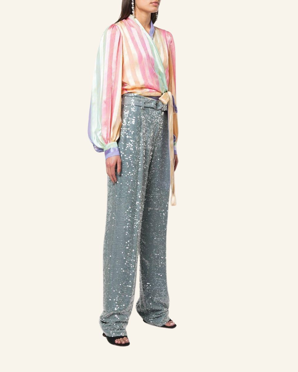 STINE GOYA iconic "Glenda" satin wrap blouse