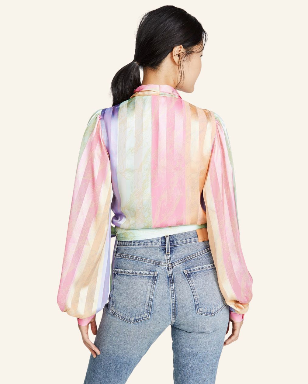 STINE GOYA iconic "Glenda" satin wrap blouse