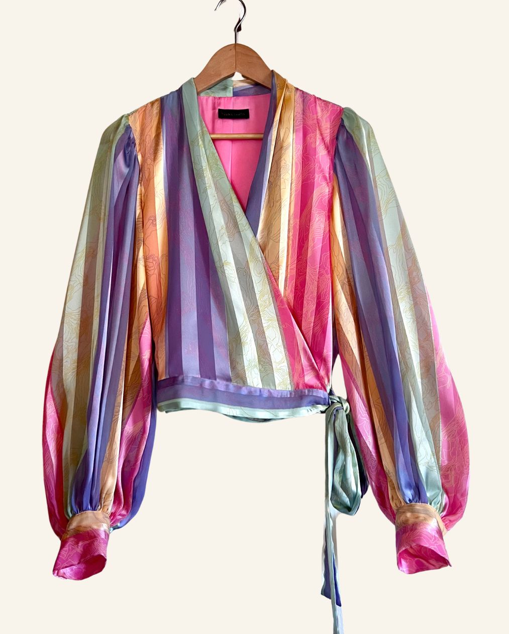 STINE GOYA iconic "Glenda" satin wrap blouse