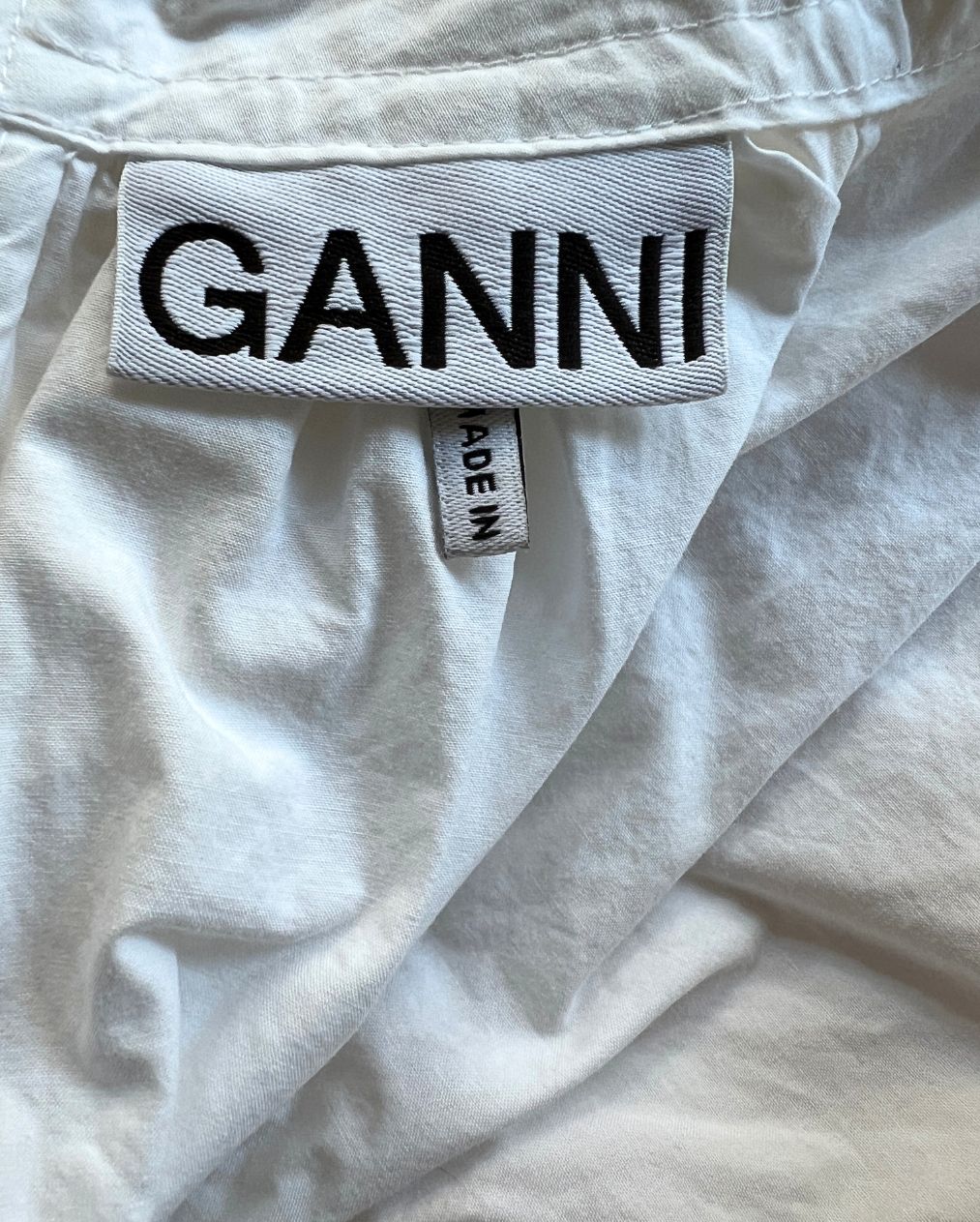 GANNI puff sleeves smock white cotton poplin blouse