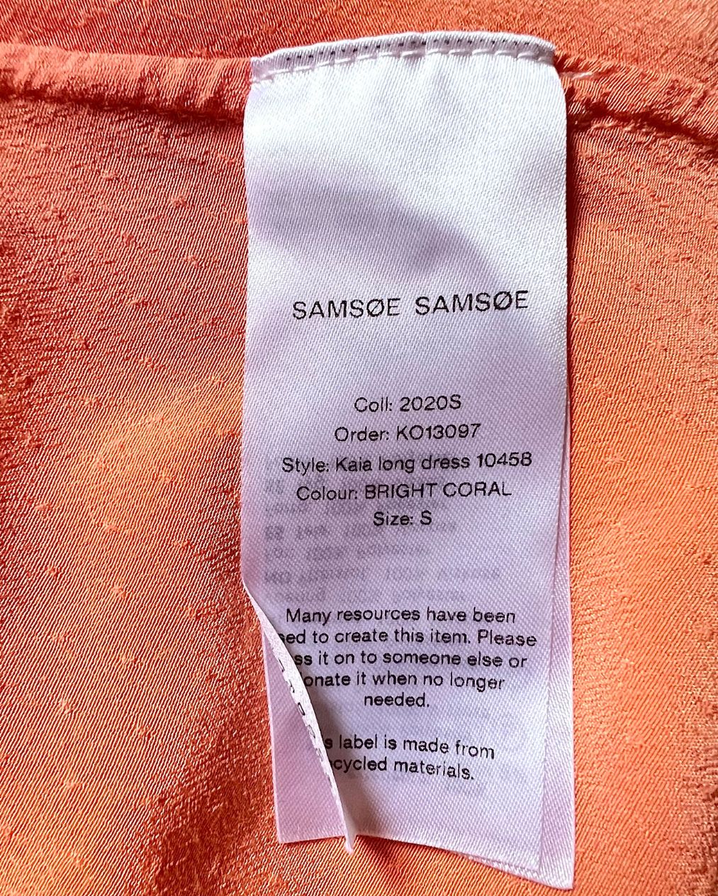 samsoesamsoe kaia maxi-long dress coral belt orange fabric