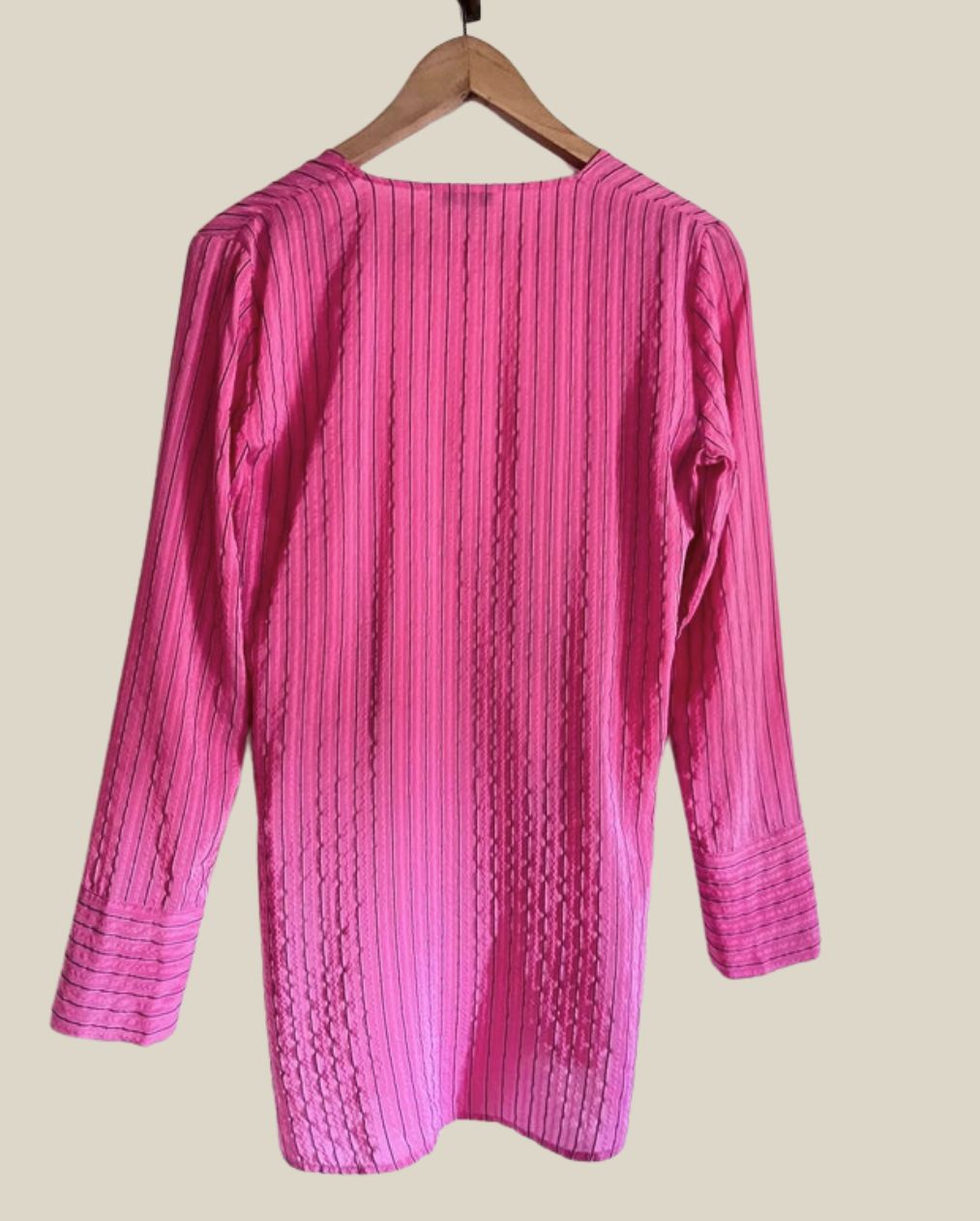 ganni lynch seersucker pink black stripe wrap shirt blouse silk