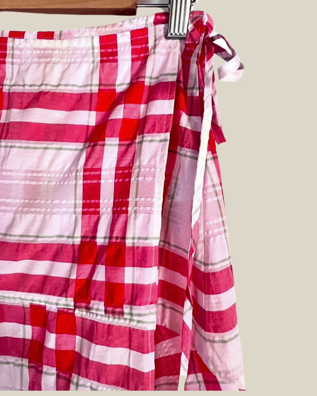 ganni check seersucker pink red wrap skirt coton
