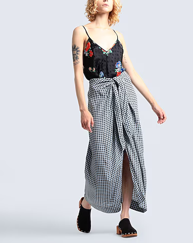 ganni gingham vichy blue black knot viscose long skirt