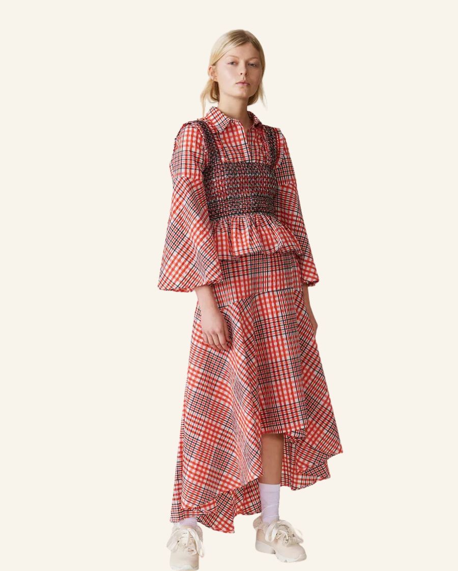 GANNI wrap seersucker checked maxi long skirt BOREAL REBORN GANNI wrap seersucker checked maxi long skirt BOREAL REBORN