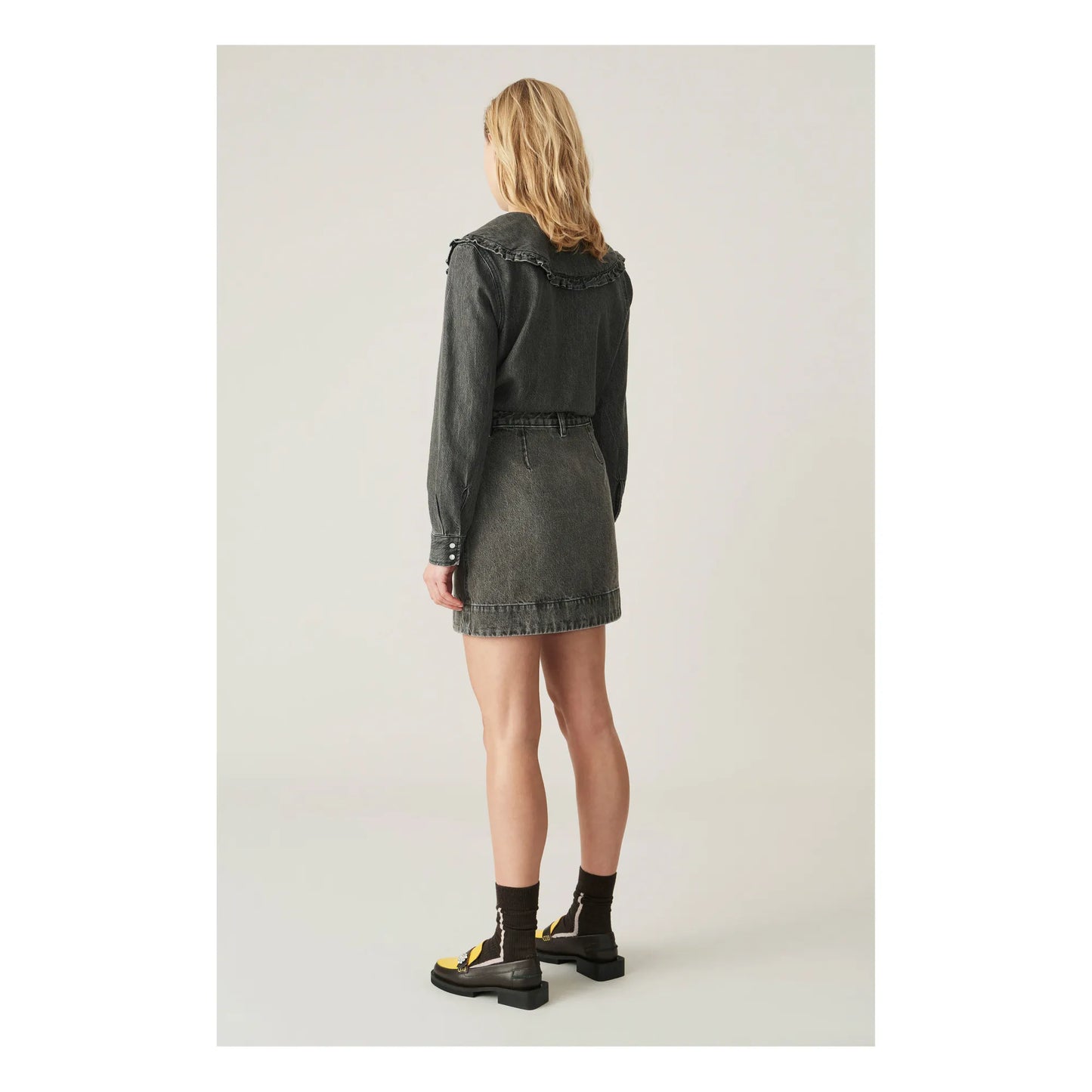 GANNI washed out grey oversize collar denim shirt