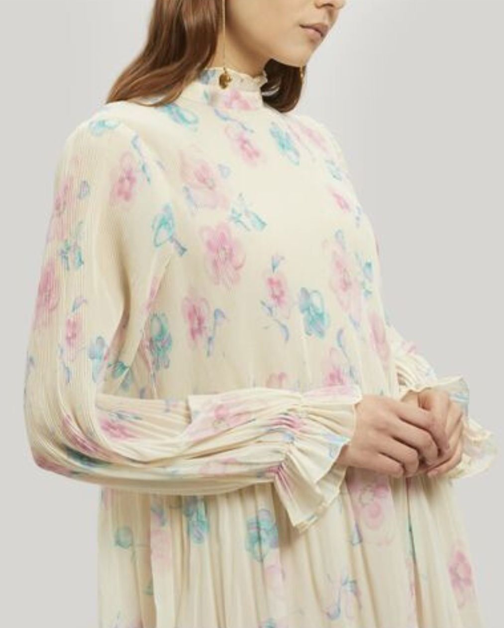 GANNI - Robe longue longue plissée en georgette la plus rêveuse à imprimé floral pastel