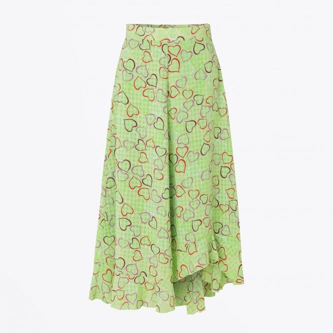 stinegoya marigold green light multicolor hearts ruffle long skirt