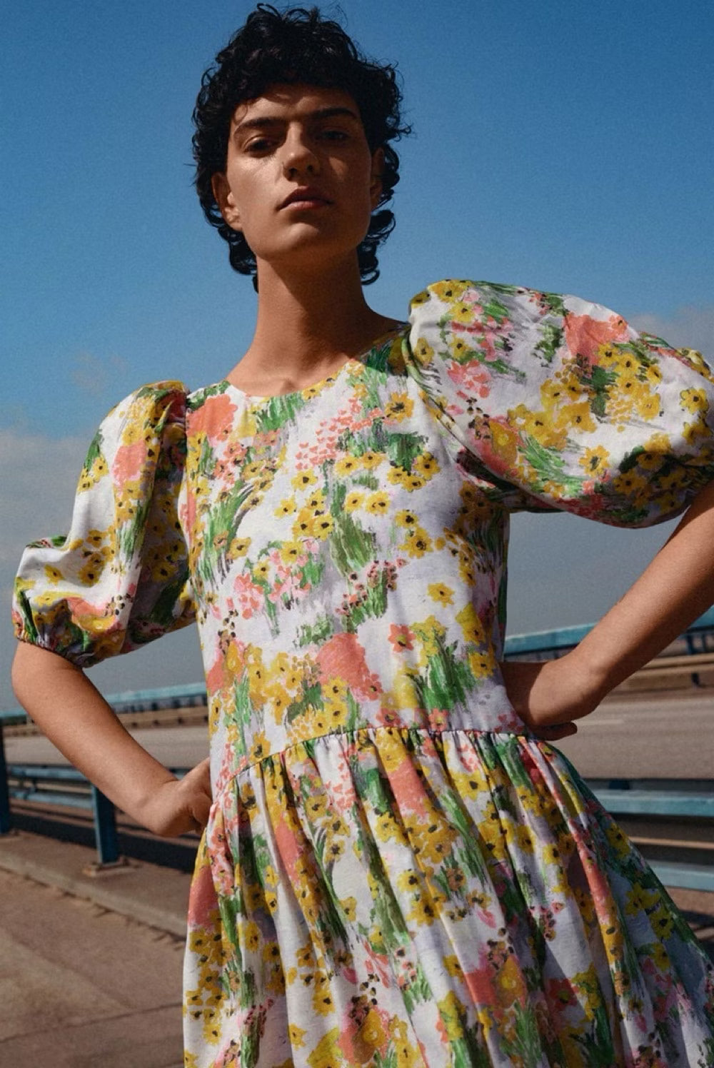 STINE GOYA amelia floral canvas puff sleeves long dress