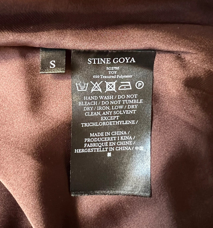 stinegoya toy brown black embroidery ruffle satin mini-skirt